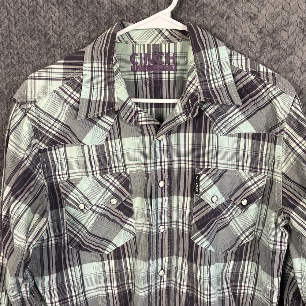 Cinch Modern Fit Pearl Snap Shirt Men's S Blue Purple Western Cowboy Rodeo